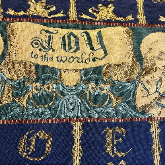 Vintage Christmas Tapestry Afghan Throw Blanket Joy To The World Noel 44x54 - Picture 5 of 15